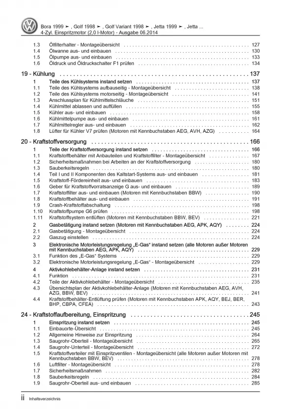 VW Bora Typ 1J 1998-2006 4-Zyl. 2,0l Benzinmotor 115 PS Reparaturanleitung PDF