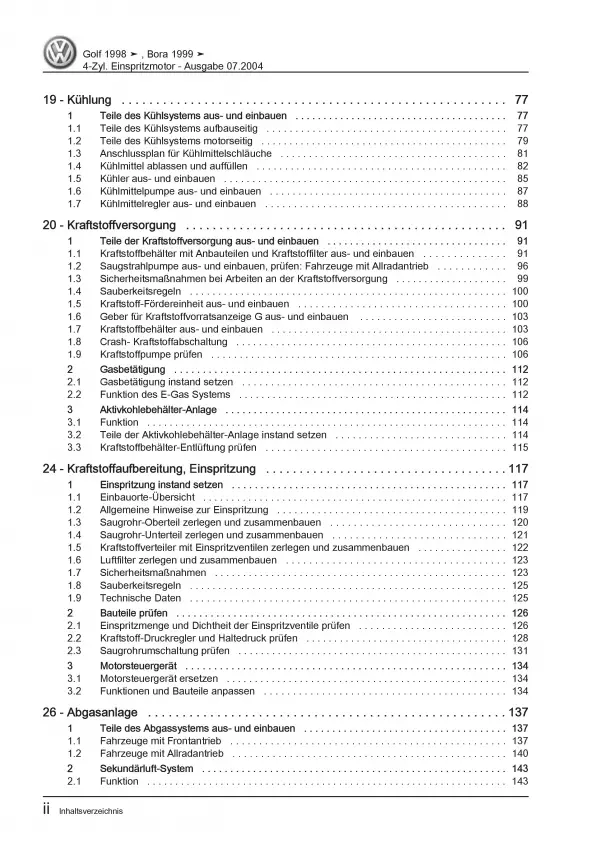 VW Bora Typ 1J 1998-2006 4-Zyl. Benzinmotor 2,0l 115 PS Reparaturanleitung PDF