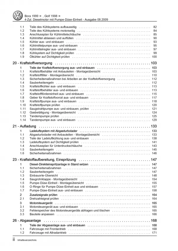 VW Bora 1J (98-06) 4-Zyl. 1,9l Dieselmotor TDI 100-150 PS Reparaturanleitung PDF