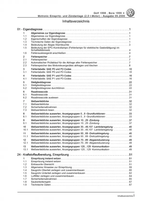 VW Bora 1J (98-06) Motronic Einspritz- Zündanlage 115 PS Reparaturanleitung PDF