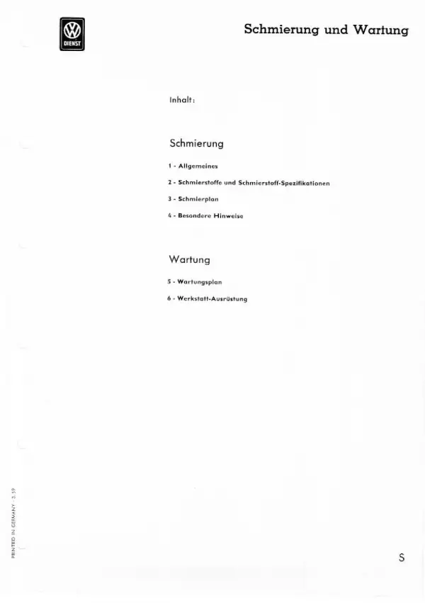 VW Transporter T1 (54-64) Instandhaltung Schmierung Wartung Technische Daten PDF