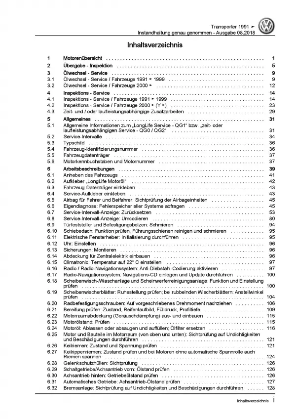 VW Transporter T4 1990-2003 Instandhaltung Wartung Reparaturanleitung PDF