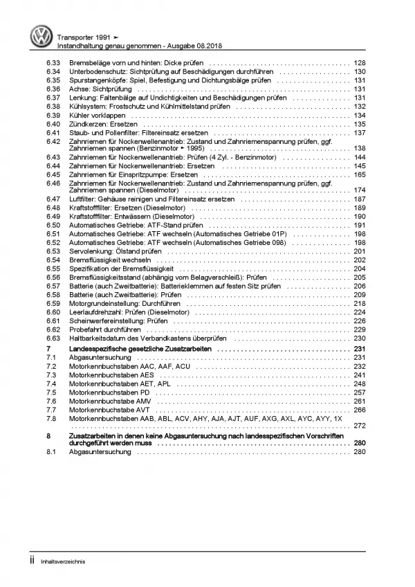 VW Transporter T4 1990-2003 Instandhaltung Wartung Reparaturanleitung PDF