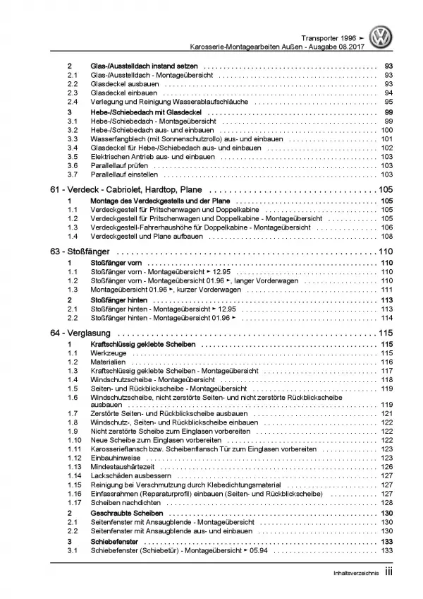 VW Transporter T4 (96-03) Karosserie Montagearbeiten Außen Reparaturanleitung