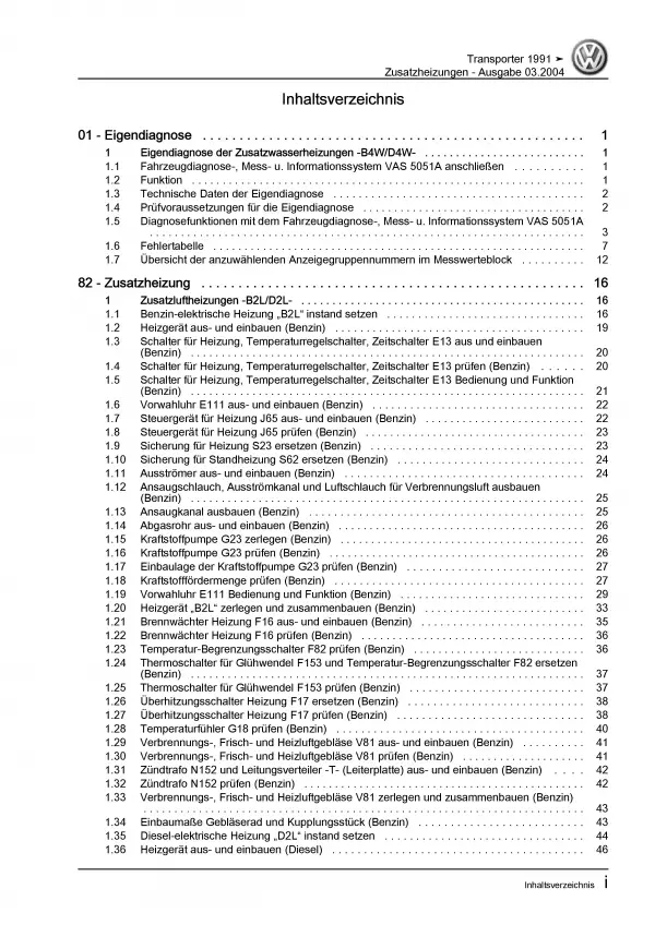 VW Transporter T4 1990-2003 Standheizung Zusatzheizung Reparaturanleitung