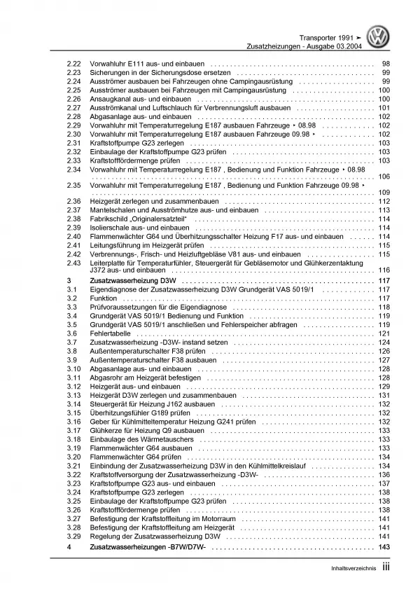 VW Transporter T4 1990-2003 Standheizung Zusatzheizung Reparaturanleitung