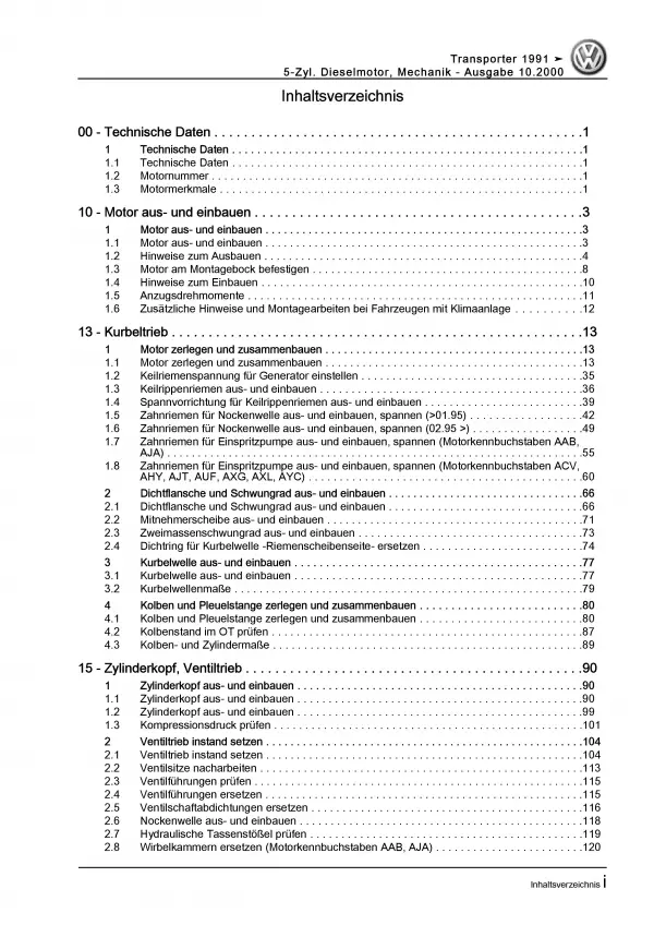 VW Transporter T4 1990-2003 2,4/2,5l Dieselmotor TDI 75-150PS Reparaturanleitung