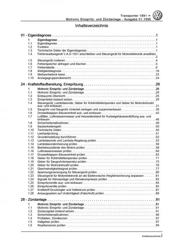 VW Bus T4 1990-2003 Einspritz- Zündanlage Motronic 140 PS Reparaturanleitung PDF