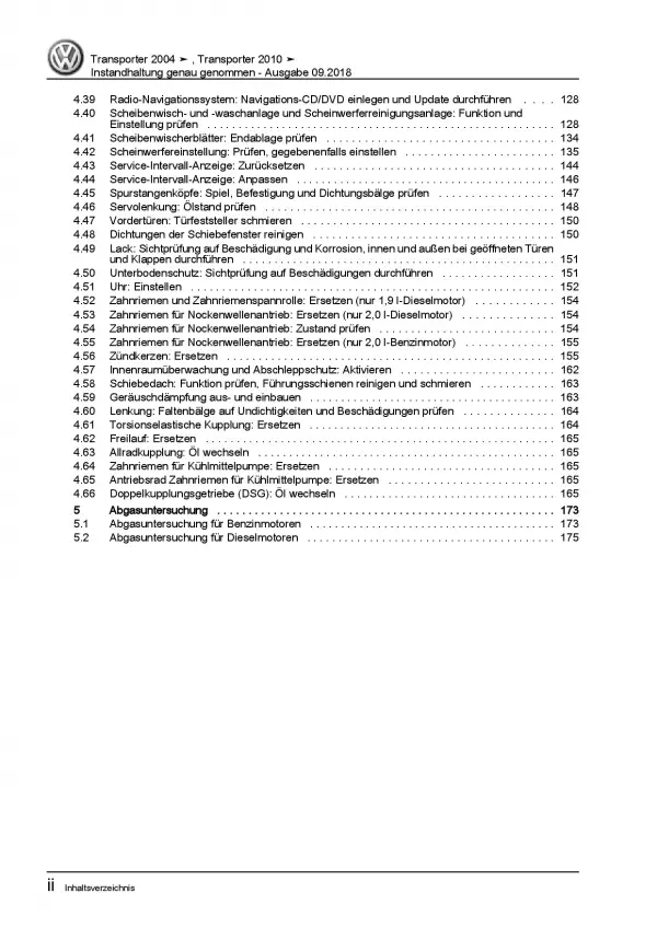 VW Transporter T5 2003-2015 Instandhaltung Inspektion Reparaturanleitung PDF