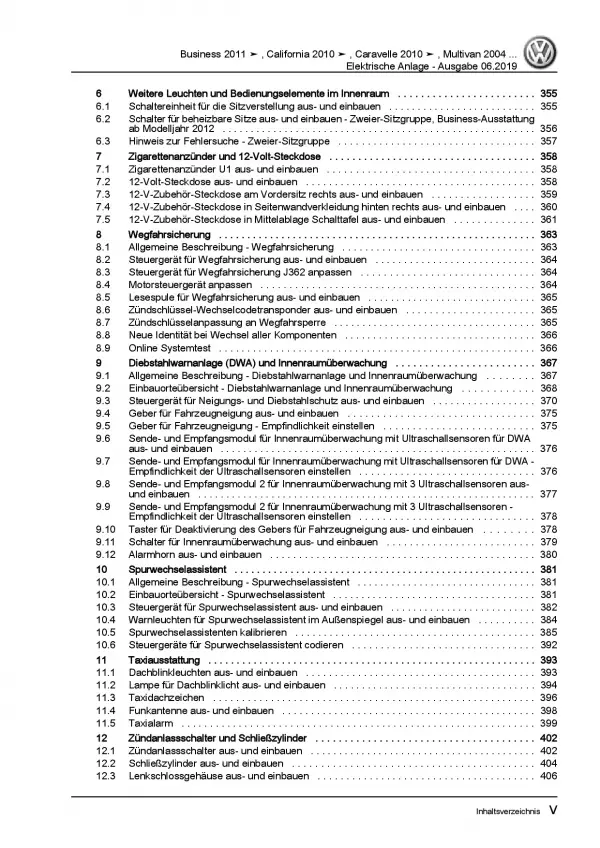 VW Transporter T5 2003-2015 Elektrische Anlage Systeme Reparaturanleitung PDF