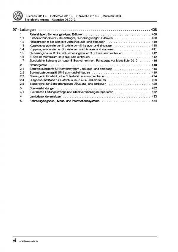 VW Transporter T5 2003-2015 Elektrische Anlage Systeme Reparaturanleitung PDF