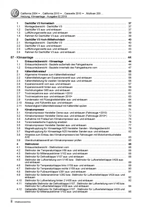 VW Transporter T5 2003-2015 Heizung Belüftung Klimaanlage Reparaturanleitung PDF