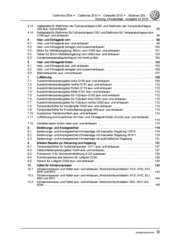 VW Transporter T5 2003-2015 Heizung Belüftung Klimaanlage Reparaturanleitung PDF