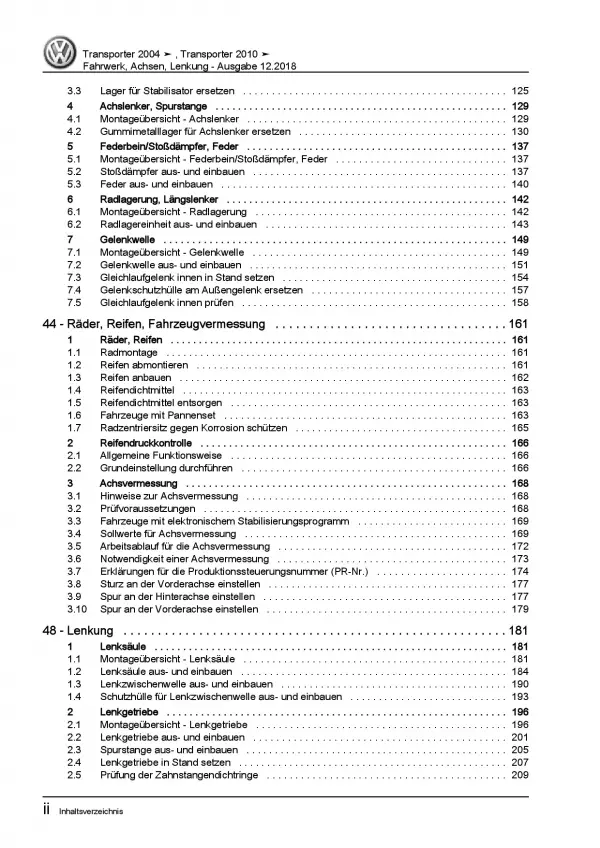 VW Transporter T5 2003-2015 Fahrwerk Achsen Lenkung Reparaturanleitung PDF
