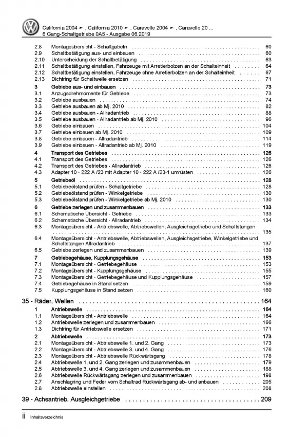 VW Transporter T5 2003-2015 6 Gang Schaltgetriebe 0A5 Reparaturanleitung PDF