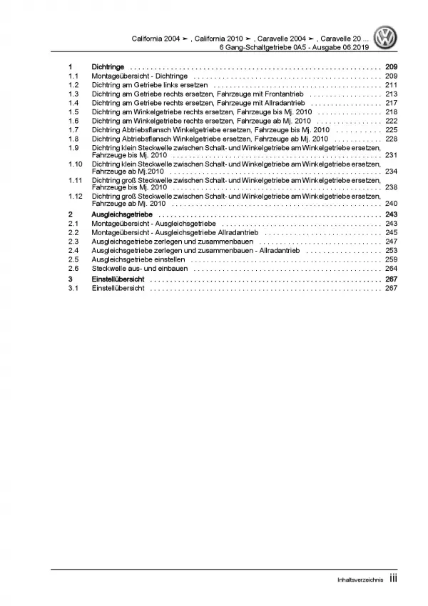 VW Transporter T5 (03-15) 6 Gang Schaltgetriebe 0A5 Kupplung Reparaturanleitung