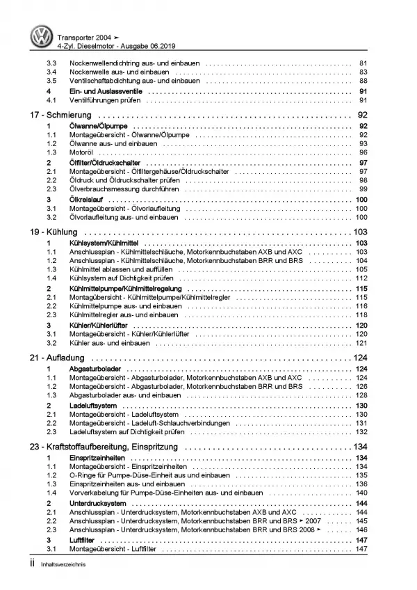 VW Transporter T5 (03-15) 1,9l Dieselmotor TDI 84-104 PS Reparaturanleitung PDF