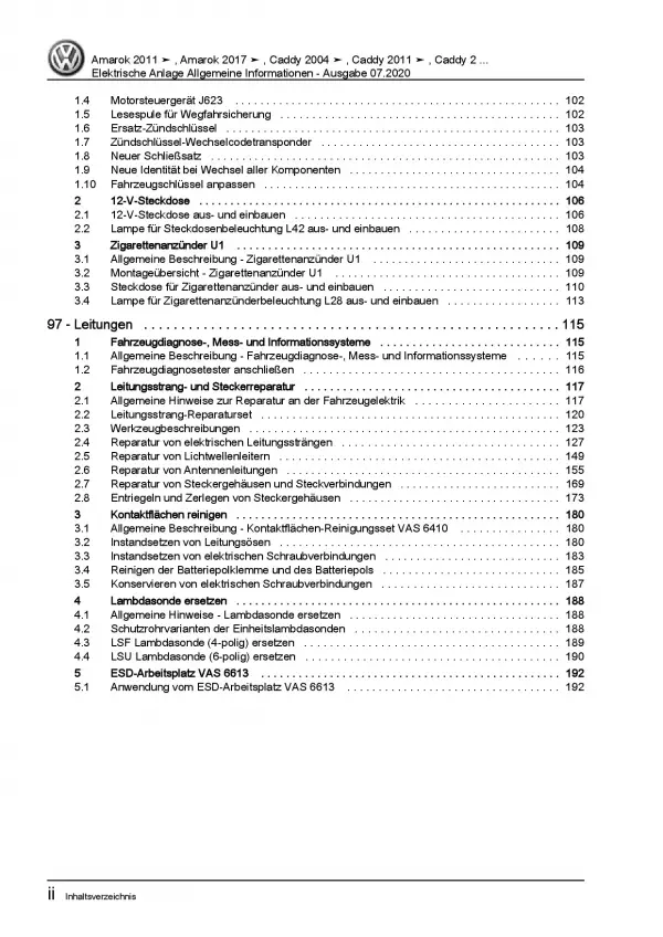 VW Transporter T6.1 (19>) Allgemeine Infos Elektrische Anlage Reparaturanleitung