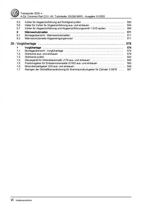 VW Transporter T6.1 (19>) 2,0l Dieselmotor 90-204 PS TDI Reparaturanleitung PDF