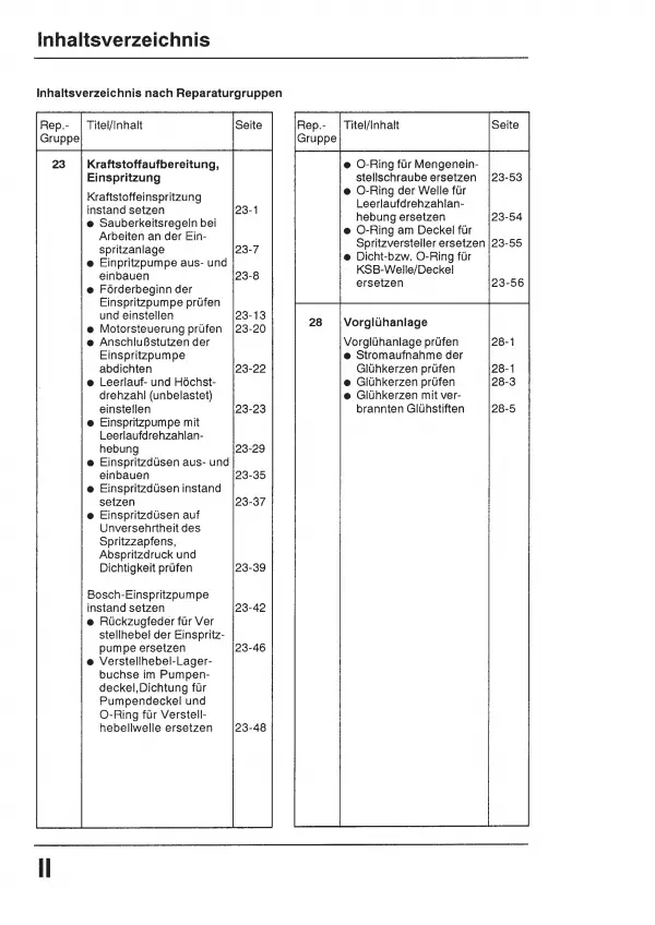 VW Caddy 14D (83-95) Diesel Einspritz- und Vorglühanlage Reparaturanleitung PDF