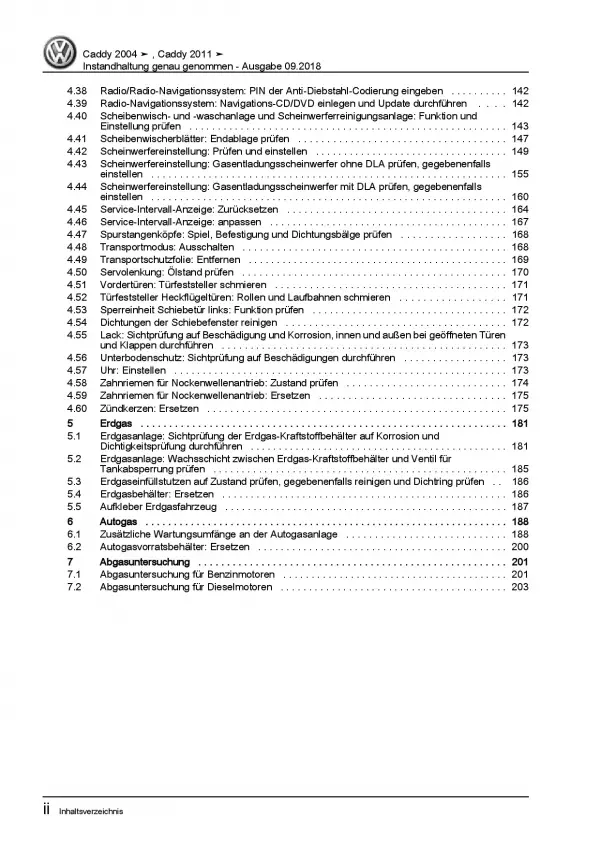 VW Caddy 2K/2C (10-15) Instandhaltung Inspektion Wartung Reparaturanleitung PDF