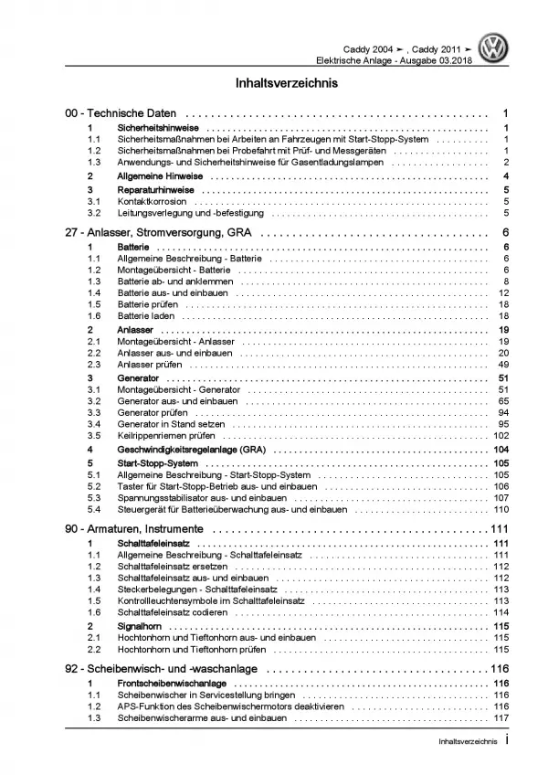 VW Caddy 2K/2C (10-15) Elektrische Anlage Elektrik System Reparaturanleitung PDF