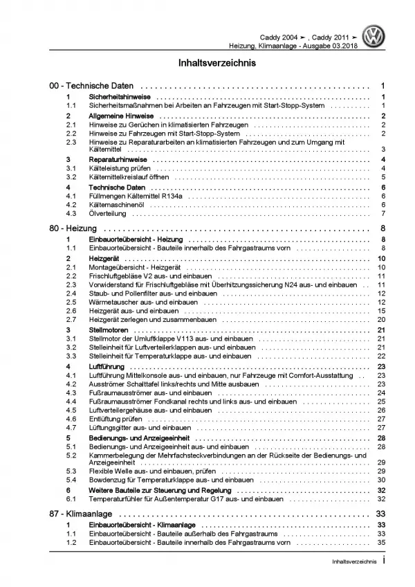 VW Caddy 2K/2C 2010-2015 Heizung Belüftung Klimaanlage Reparaturanleitung PDF