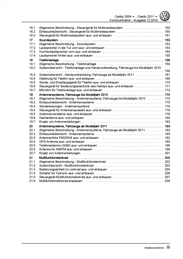 VW Caddy Typ 2K/2C 2010-2015 Radio Navigation Kommunikation Reparaturanleitung