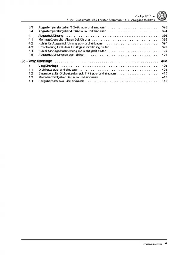 VW Caddy 2K/2C (10-15) 4-Zyl. 2,0l Dieselmotor TDI 85-170 PS Reparaturanleitung