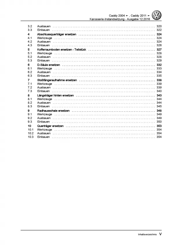 VW Caddy 2K 2003-2010 Karosserie Unfall Instandsetzung Reparaturanleitung PDF