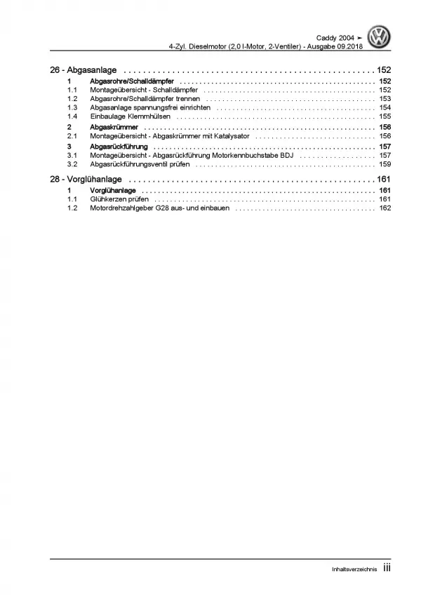 VW Caddy 2K 2003-2010 4-Zyl. 2,0l Dieselmotor TDI 70 PS Reparaturanleitung PDF