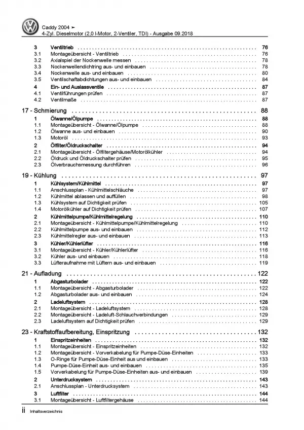 VW Caddy Typ 2K (03-10) 4-Zyl. 1,9l Dieselmotor TDI 140 PS 2V Reparaturanleitung