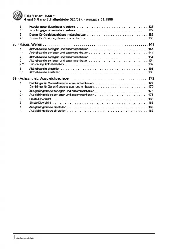 VW Caddy Typ 9K (95-03) 4-5 Gang Schaltgetriebe 020 02K Reparaturanleitung PDF