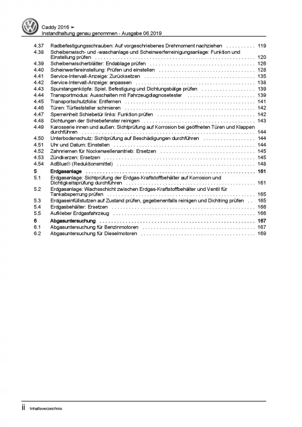 VW Caddy Typ SA ab 2015 Instandhaltung Inspektion Wartung Reparaturanleitung