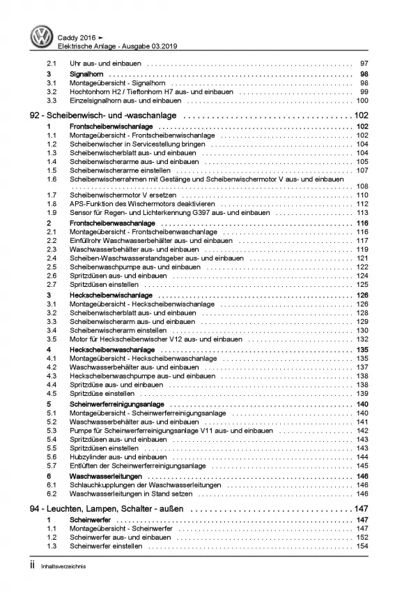 VW Caddy Typ SA ab 2015 Elektrische Anlage Elektrik Systeme Reparaturanleitung