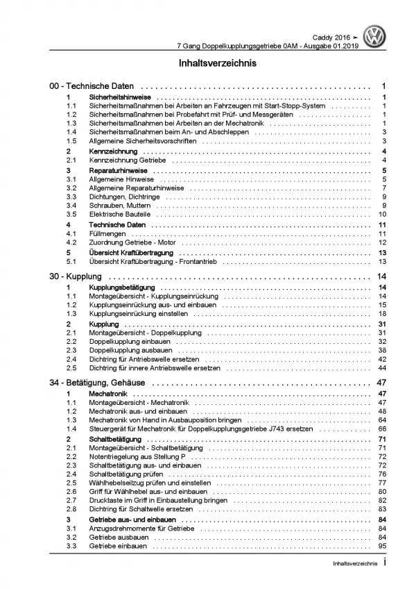 VW Caddy SA ab 2015 7 Gang Automatikgetriebe DSG DKG 0AM Reparaturanleitung PDF