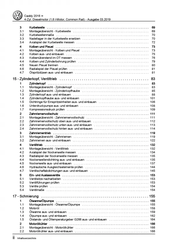 VW Caddy SA ab 2015 4-Zyl. 1,6l Dieselmotor TDI 75-102 PS Reparaturanleitung PDF