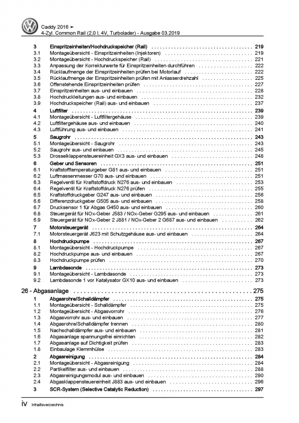 VW Caddy SA ab 2015 4-Zyl. 2,0l 75-150 PS Dieselmotor TDI Reparaturanleitung PDF