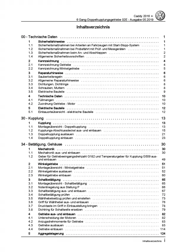 VW Caddy SA ab 2015 Automatikgetriebe 6 Gang DSG DKG 02E Reparaturanleitung PDF