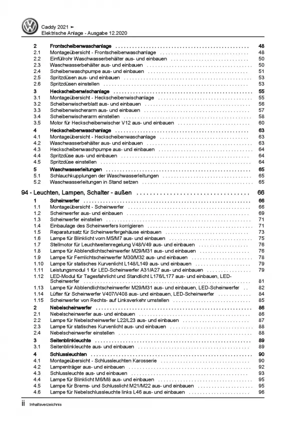 VW Caddy SB ab 2020 Elektrische Anlage Elektrik Systeme Reparaturanleitung PDF