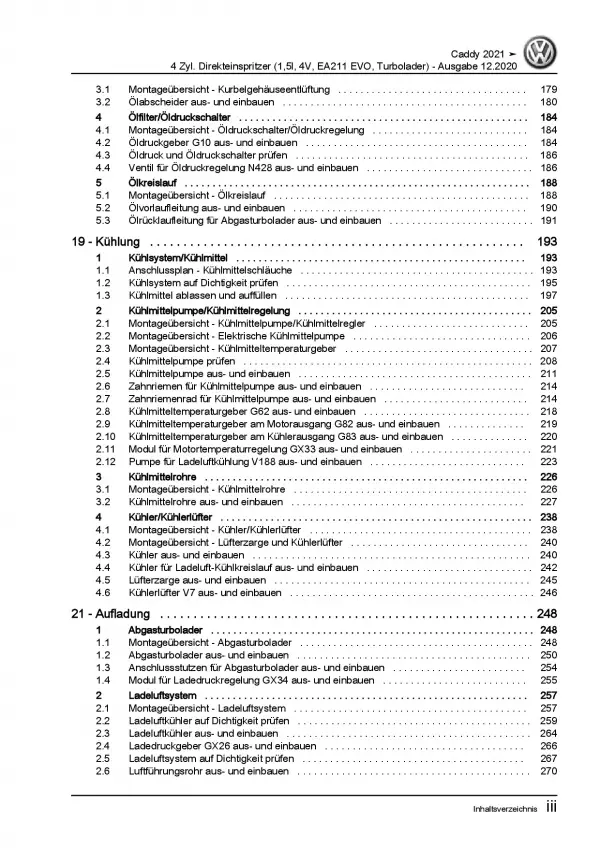 VW Caddy Typ SB ab 2020 4-Zyl. 1,5l Benzinmotor 114 PS Reparaturanleitung PDF