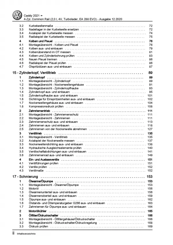 VW Caddy Typ SB ab 2020 4-Zyl. 2,0l Dieselmotor TDI 75-122 PS Reparaturanleitung