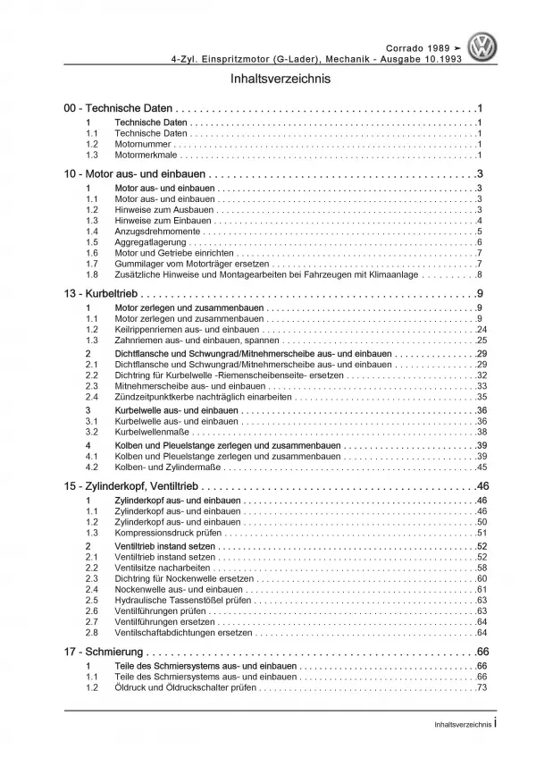 VW Corrado 50 (88-95) Benzinmotor 150-160 PS Mechanik Reparaturanleitung PDF