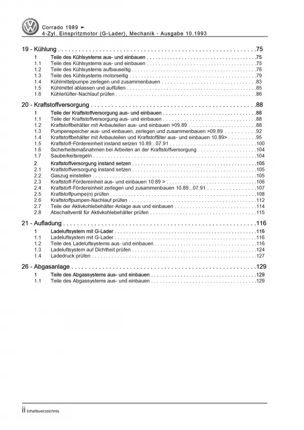 VW Corrado 50 (88-95) Benzinmotor 150-160 PS Mechanik Reparaturanleitung PDF