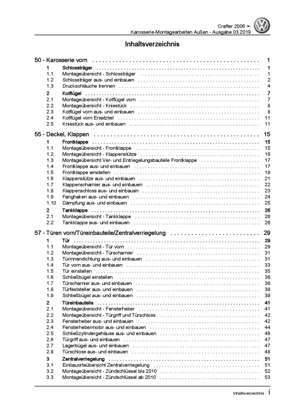 VW Crafter 2E 2006-2016 Karosserie Montagearbeiten Außen Reparaturanleitung PDF