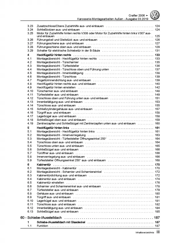 VW Crafter 2E 2006-2016 Karosserie Montagearbeiten Außen Reparaturanleitung PDF