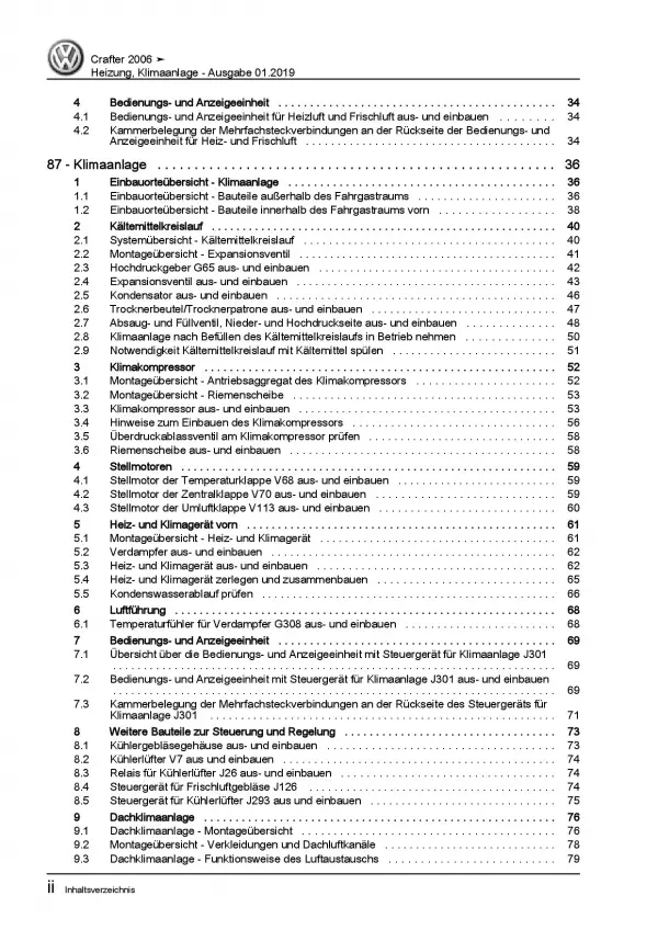 VW Crafter Typ 2E 2006-2016 Heizung Belüftung Klimaanlage Reparaturanleitung PDF