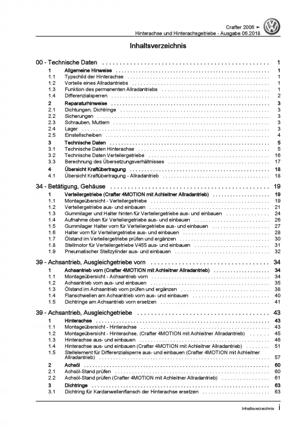 VW Crafter Typ 2E 2006-2016 Hinterachsgetriebe Achsantrieb Reparaturanleitung