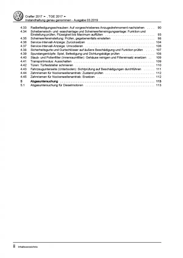 VW Crafter SY SZ ab 2017 Instandhaltung Inspektion Wartung Reparaturanleitung