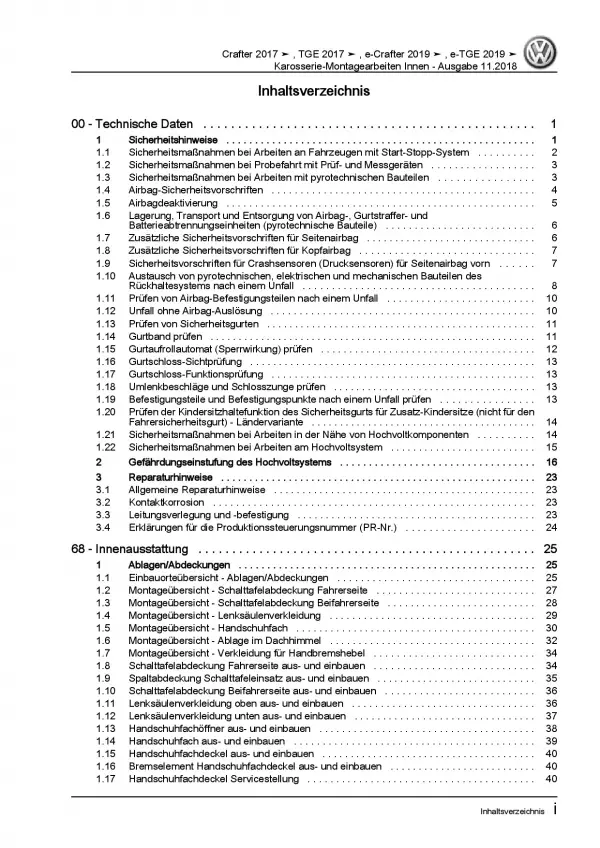 VW Crafter SY SZ ab 2017 Karosserie Montagearbeiten Innen Reparaturanleitung PDF